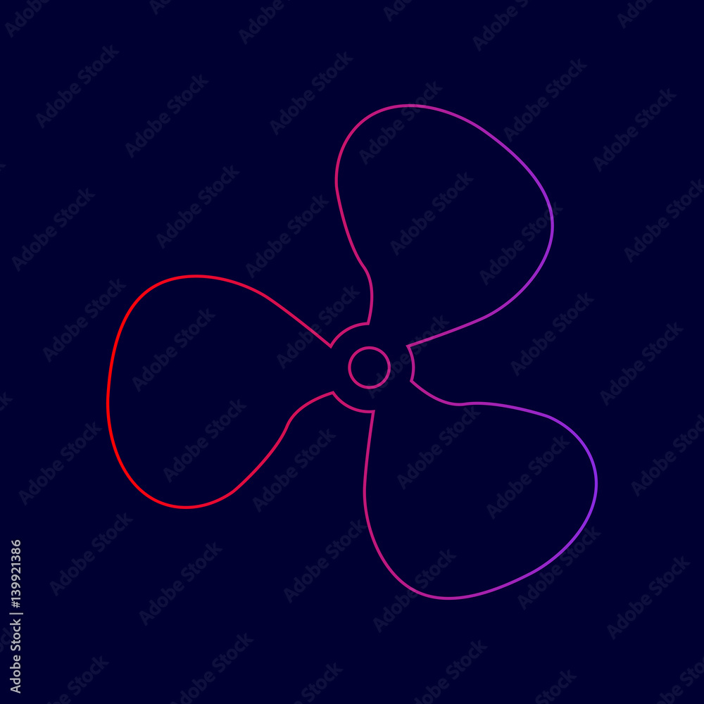 Fan sign. Vector. Line icon with gradient from red to violet colors on dark blue background. Fan sign. Vector. Line icon with gradient from red to violet colors on dark blue background.