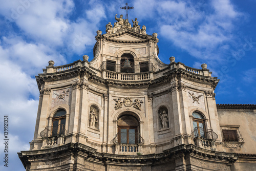 Main facade of Saint Placidus Church in Catania, Sicily, Italy © Fotokon
