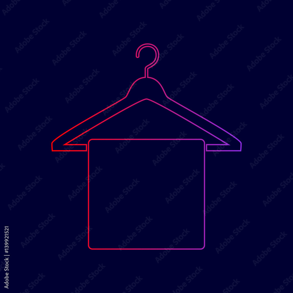 Towel On Hanger sign. Vector. Line icon with gradient from red to violet colors on dark blue background. Towel On Hanger sign. Vector. Line icon with gradient from red to violet colors on dark blue background.