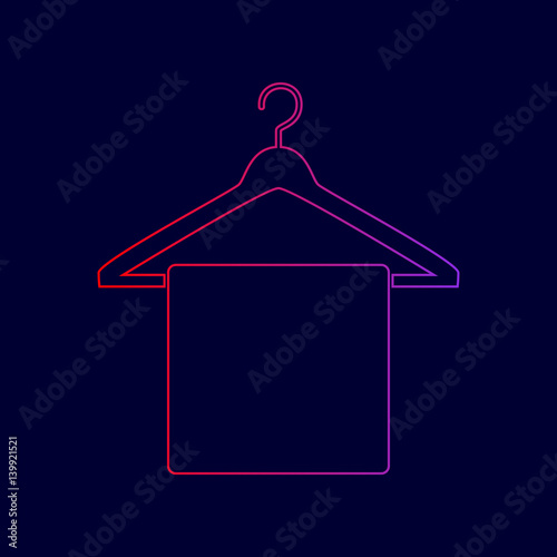 Towel On Hanger sign. Vector. Line icon with gradient from red to violet colors on dark blue background.