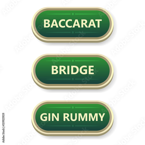 Colorful vector gambling and poker buttons with text.