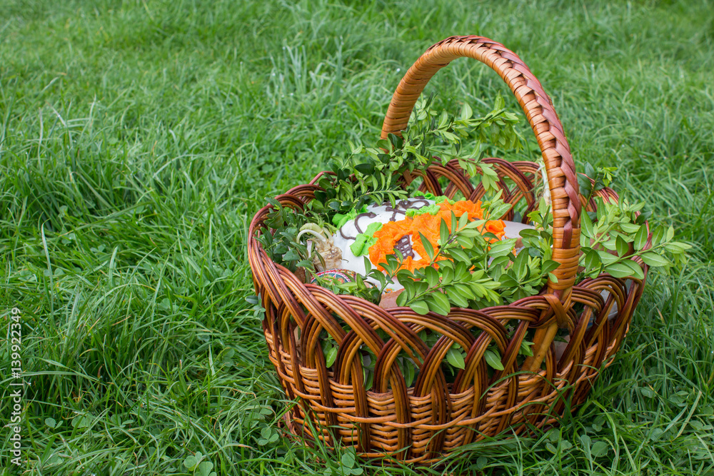 Easter basket on the grass