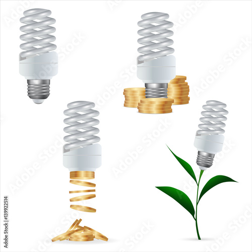 Set clipart. Energy saving lamp and money.