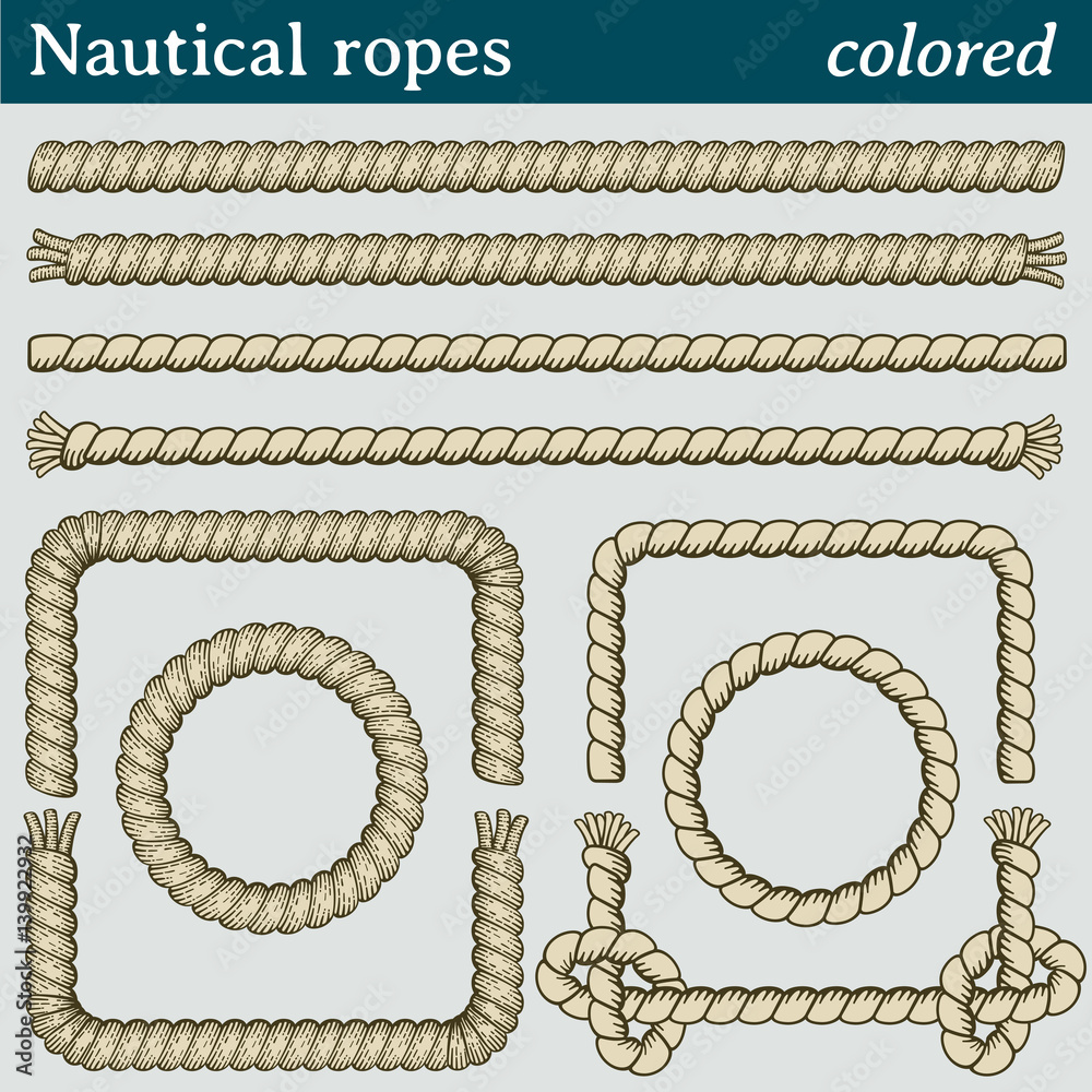 Nautical ropes, colored. 4 different colored nautical string brushes. All brushes include outer and inner corner tiles. 