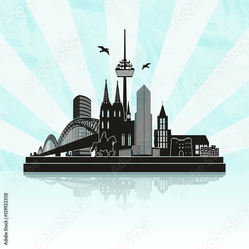 Köln im Winter Panorama Skyline Wandtatoo Sehenswürdigkeiten Kölner Dom Hohenzollernbrücke Rathaus Triangle Stadtansicht Städtetour Tourismus 