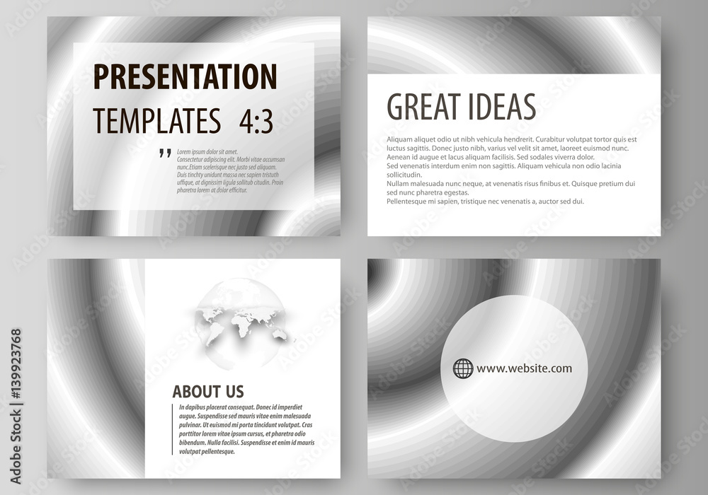 Fototapeta premium Set of business templates for presentation slides. Easy editable abstract vector layouts in flat design. Simple monochrome geometric pattern. Minimalistic background. Gray color shapes.