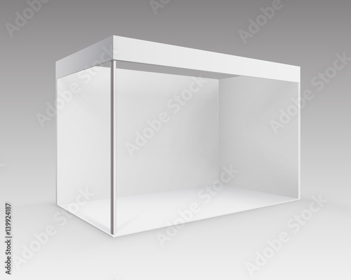 Vector White Blank Indoor Trade exhibition Booth Standard Stand for Presentation in Perspective Isolated on Background