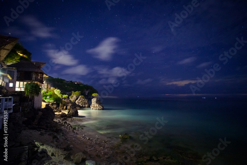 Night landscape with views of the ocean and the stars in the sky