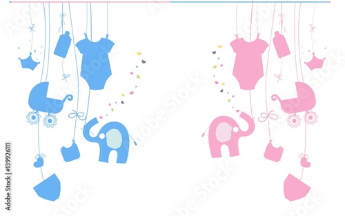 Baby newborn hanging baby boy baby girl symbols with elephant