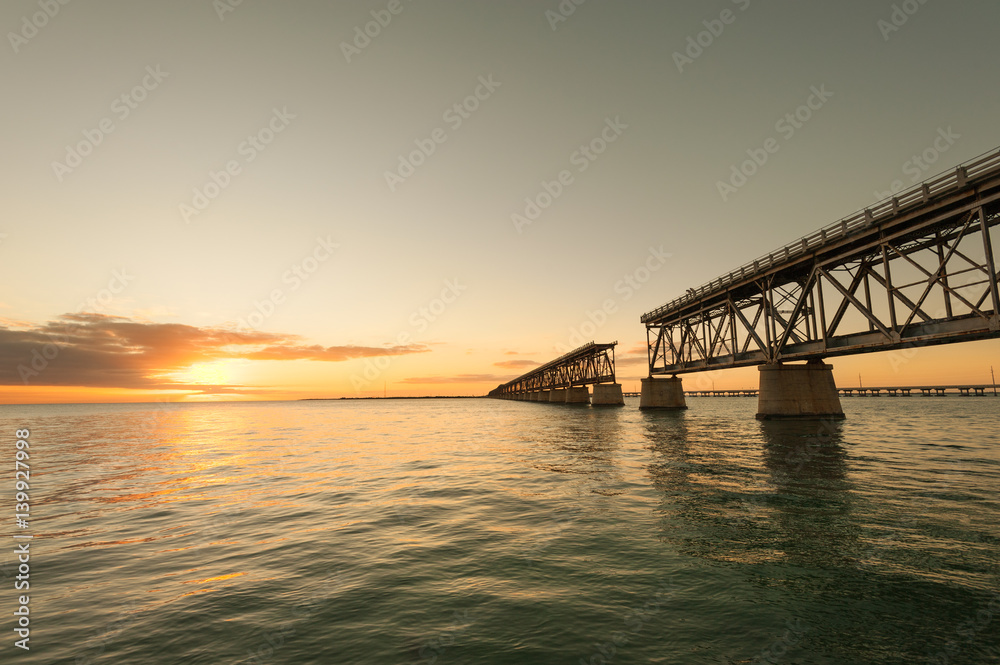 Remains of Bahia Honda railroad bridge in Florida Keys at sunset
Remains of Bahia Honda railroad bridge in Florida Keys at sunset