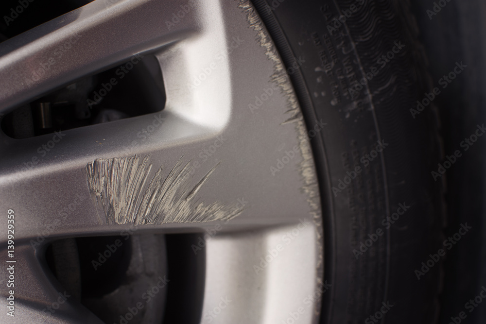 Car wheels scuffing waiting in repair. selective focus. - obrazy, fototapety, plakaty 