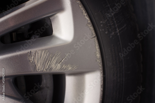 Car wheels scuffing waiting in repair. selective focus.