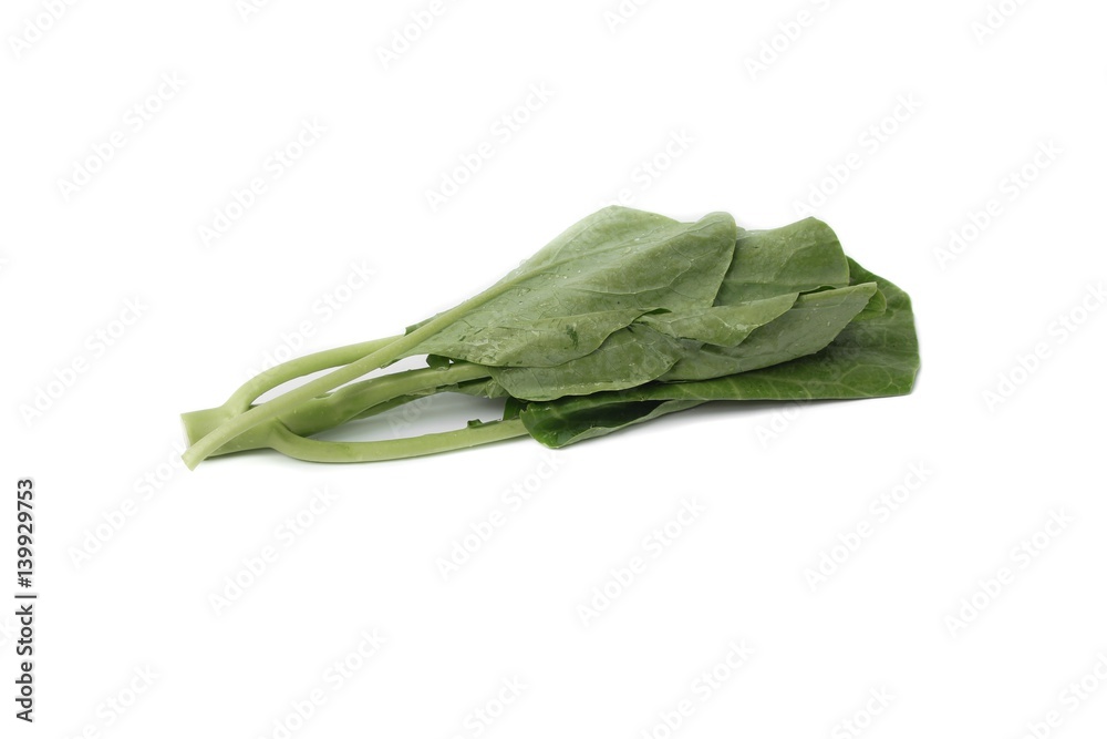 Chinese kale fresh vegetable and drop of water leaves on white background Chinese kale fresh vegetable and drop of water leaves on white background