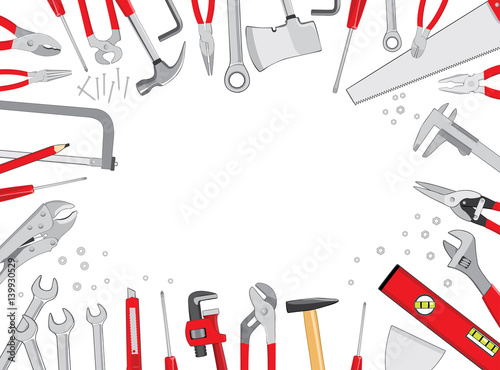 Working tools on white table - do it yourself project background