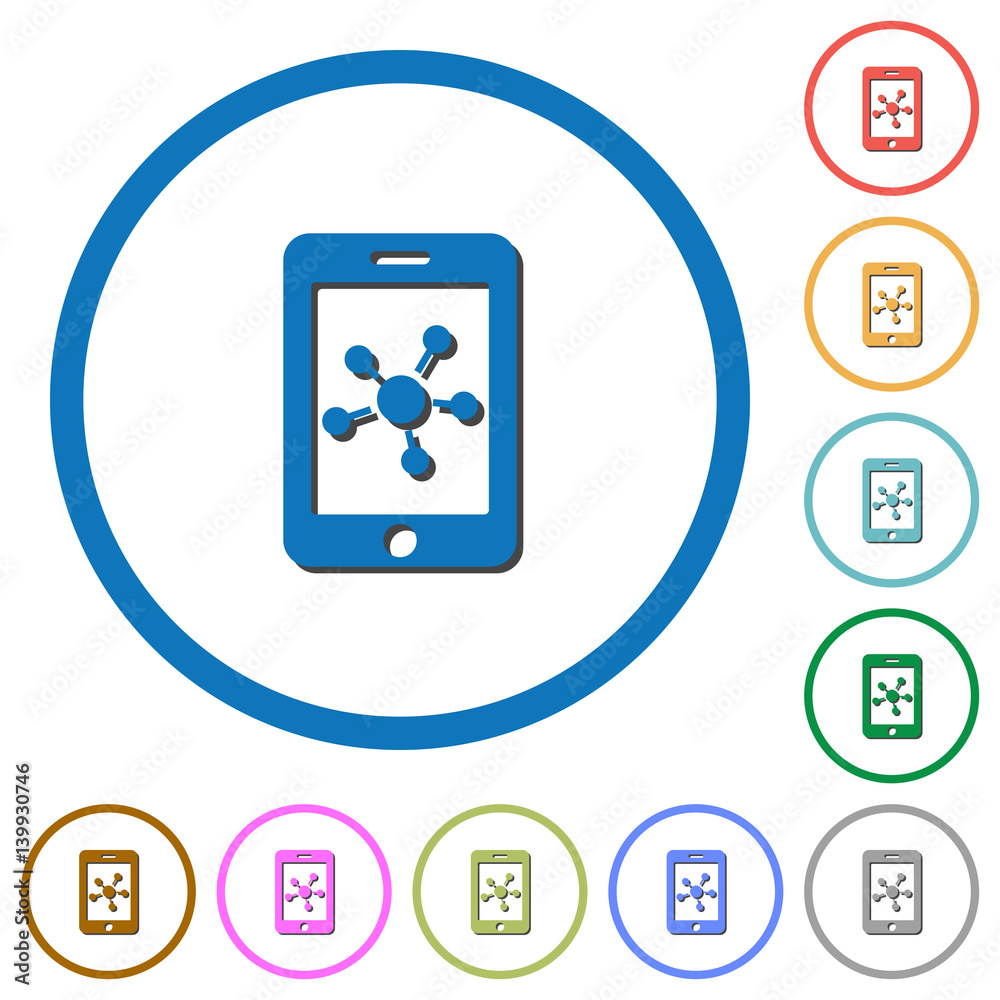 Mobile social network icons with shadows and outlines Mobile social network icons with shadows and outlines