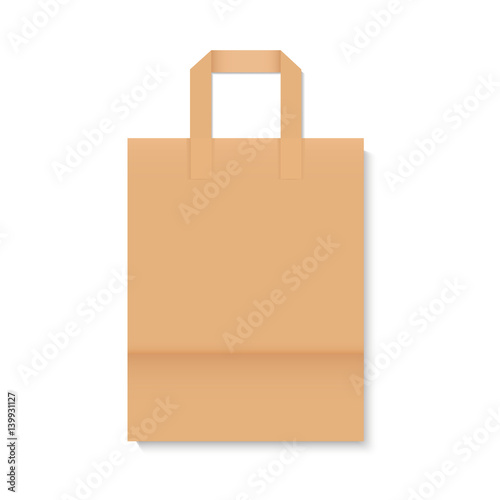 Blank realistic paper bag for recycle mockup. Vector illustration
