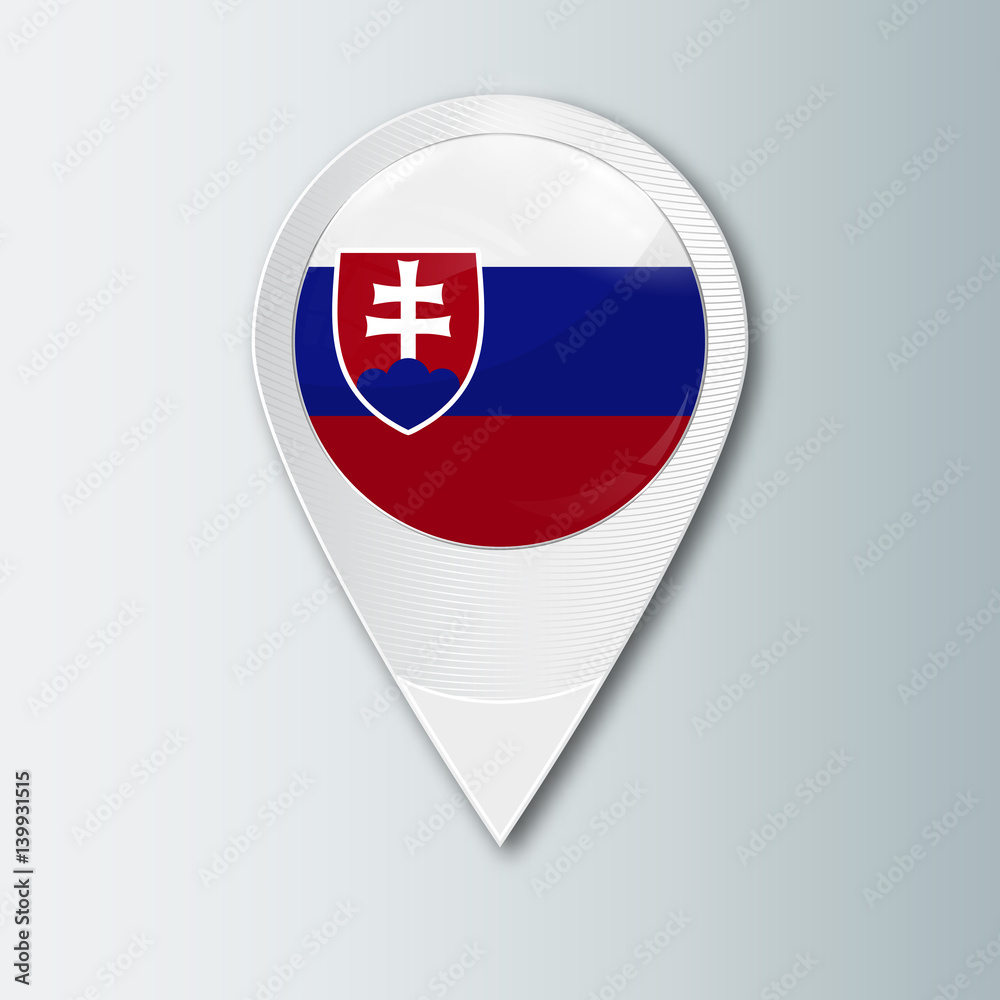 Pointer with the national flag of Slovakia in the ball with reflection. Tag to indicate the location. Realistic vector illustration. Pointer with the national flag of Slovakia in the ball with reflection. Tag to indicate the location. Realistic vector illustration.