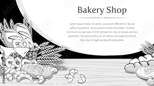 Bakery background with bread and other pastries