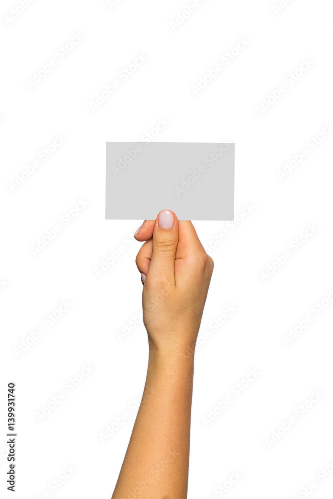 hand with card on a white background