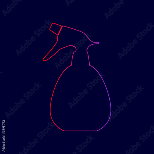 Spray bottle for cleaning sign. Vector. Line icon with gradient from red to violet colors on dark blue background.