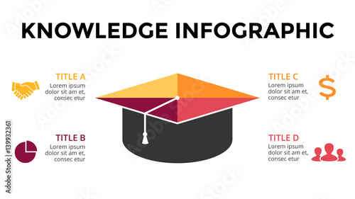 Vector graduation cap infographic, education diagram, knowledge chart, learn study graph presentation. Business write concept with 4 options, parts, steps, processes.