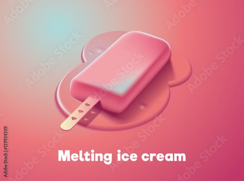 Pink melting ice cream with 3d effect