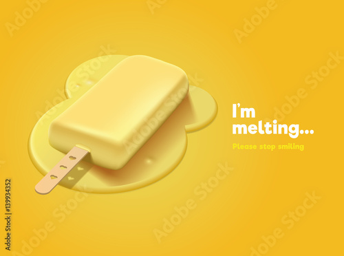 Yellow melting ice cream with 3d effect