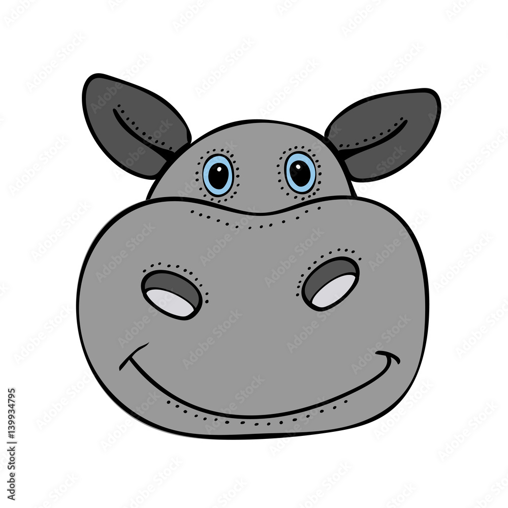 Hippo cute funny cartoon head Stock Vector | Adobe Stock