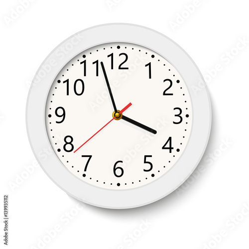 Classic white round wall clock isolated on white . Vector illustration