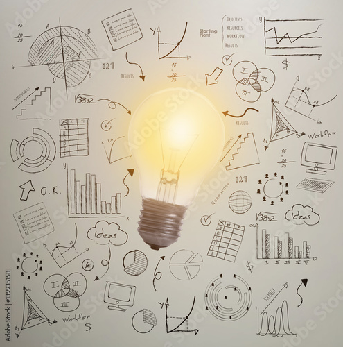 lightbulb business wall background. concept for new ideas with innovation and creativity.