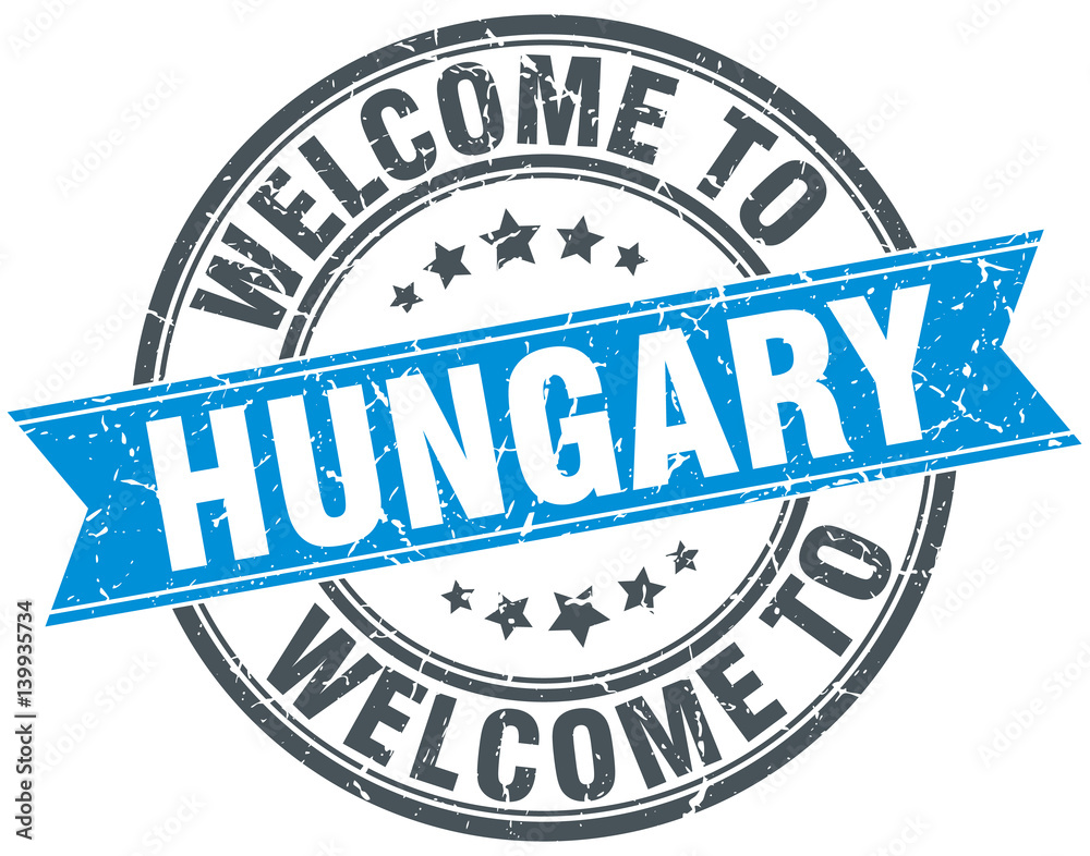 Fototapeta premium welcome to Hungary blue round vintage stamp