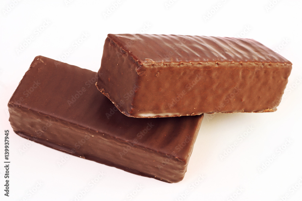 Two sweet chocolate coated waffles Two sweet chocolate coated waffles