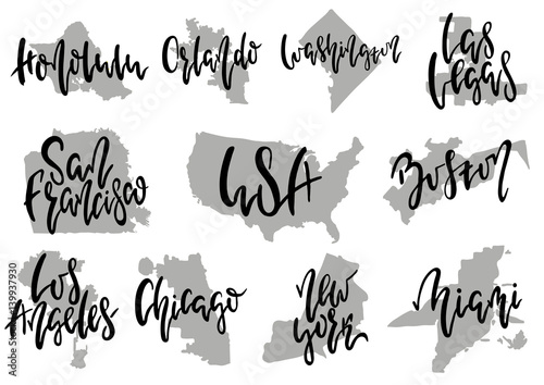 Canvas Print Hand drawn lettering 10 popular American cities