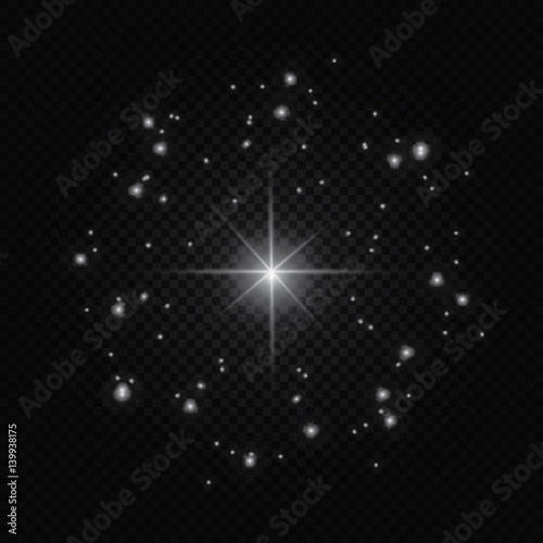 White glowing light burst explosion with transparent. Vector illustration for cool effect decoration with ray sparkles. Bright star. Transparent shine gradient glitter, bright flare. Glare texture. © ayaron