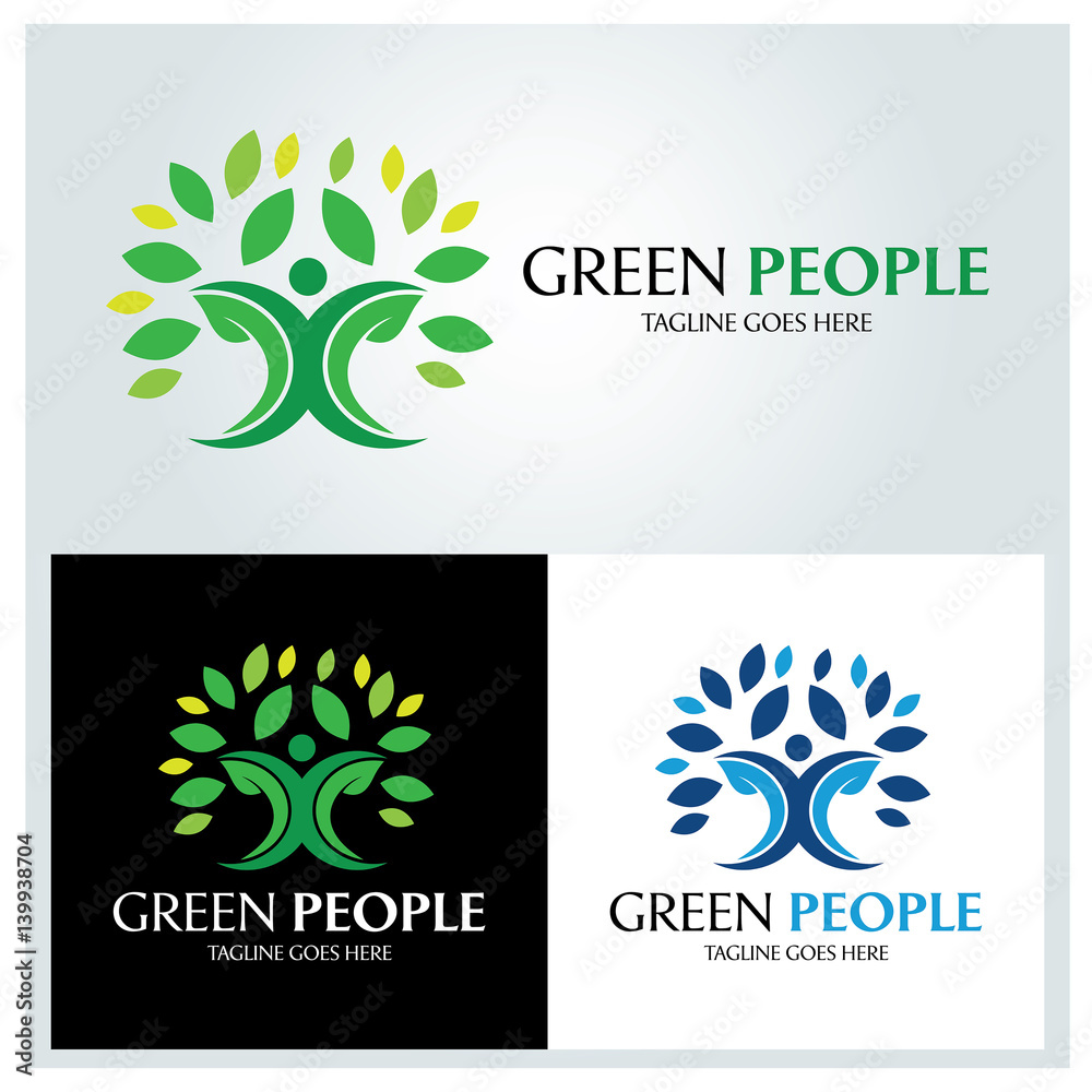 Green people logo design template. Vector illustration
