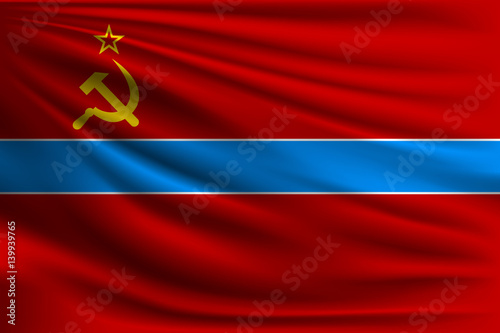 The national flag of the Republic of Uzbekistan in the USSR. The symbol of the state on wavy silk fabric. Realistic vector illustration.