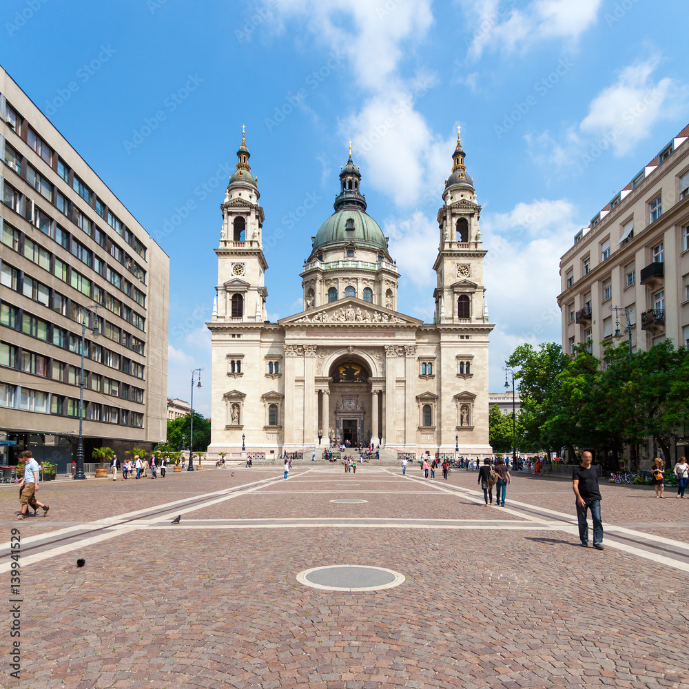 Basilica of Saint Istvan in Budapest, Hungary. Church in the square in the afternoon