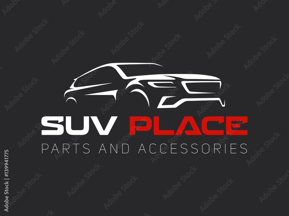 Suv car logo on dark background. Modern suv car.