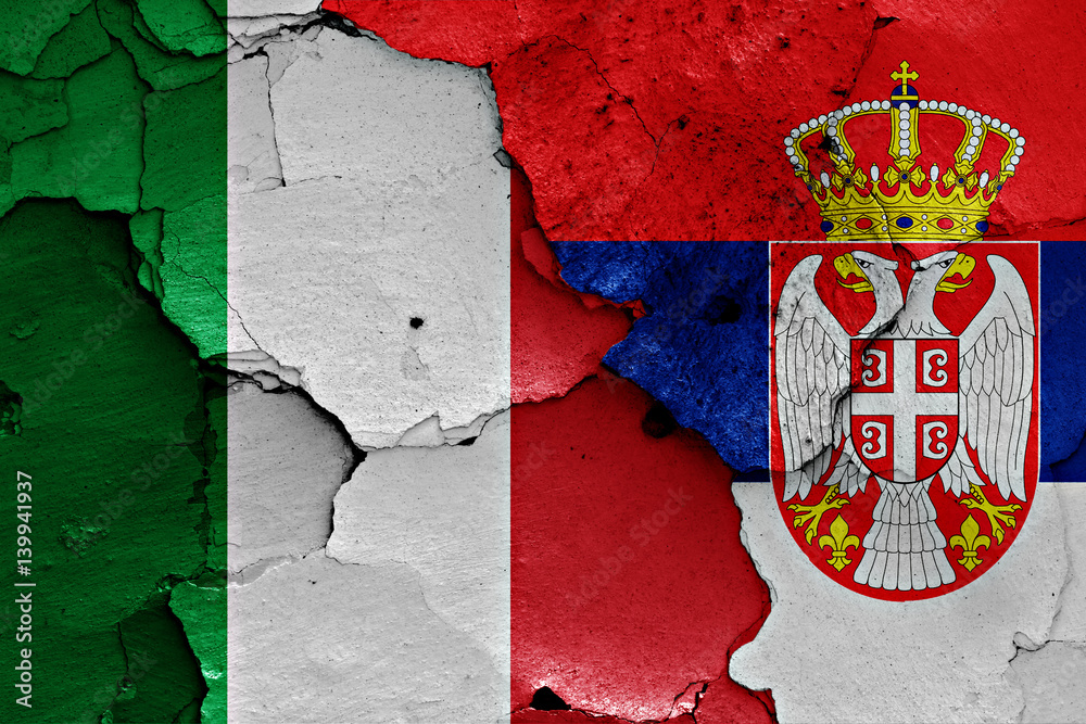flags of Italy and Serbia painted on cracked wall flags of Italy and Serbia painted on cracked wall