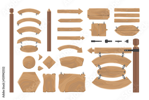 Cartoon Wood Banners Boards Isolated on White.