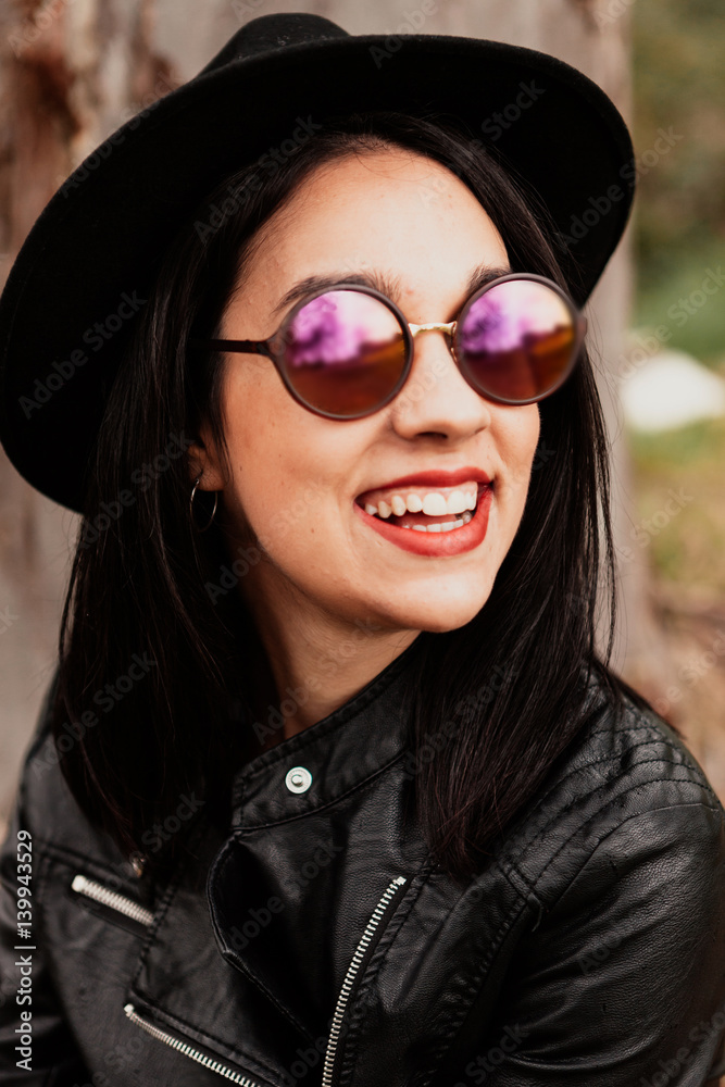 Pretty brunette girl with leather jacket Pretty brunette girl with leather jacket