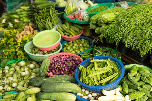 Photography Healthy fresh Vegetables in wet market