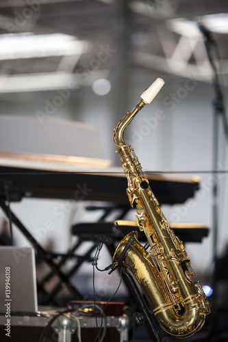 Saxophone on the stage before a concert