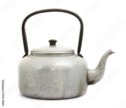 Old kettle on white background.