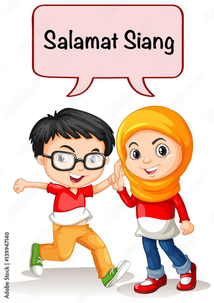 Boy and girl greeting in indonesian language Boy and girl greeting in indonesian language