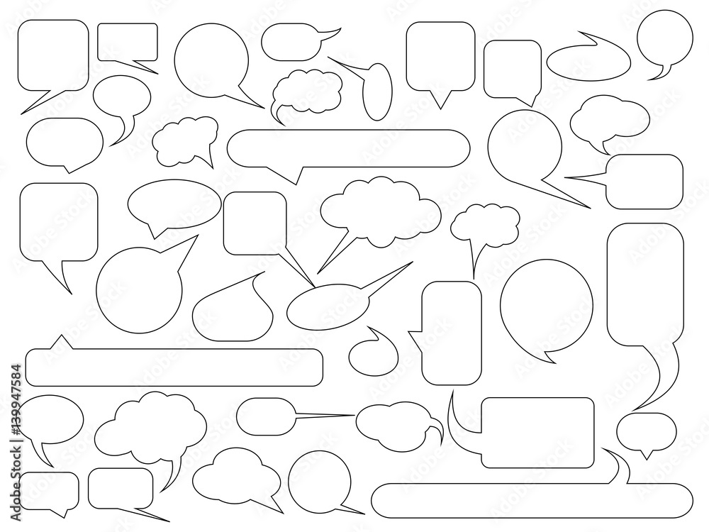 Obraz premium Blank empty speech bubble outline controur set. Simple flat vector illustration.