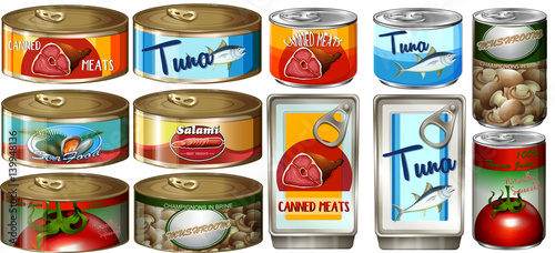 Different food in aluminum cans