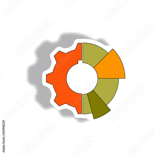 Vector illustration in paper sticker style. infographic design of cogwheel and pie chart,economic stimulation sign
