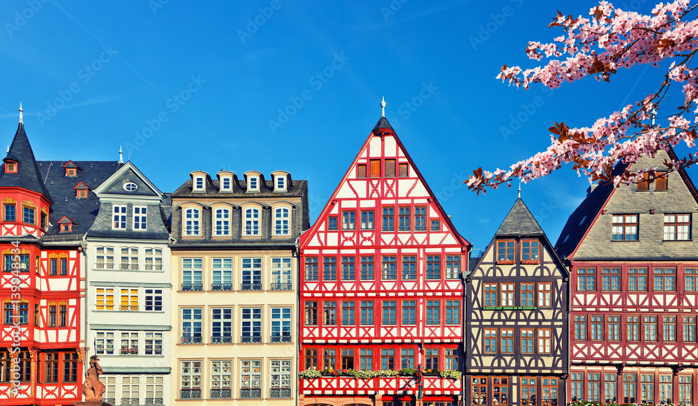 Old traditional buildings in Frankfurt at spring, Germany