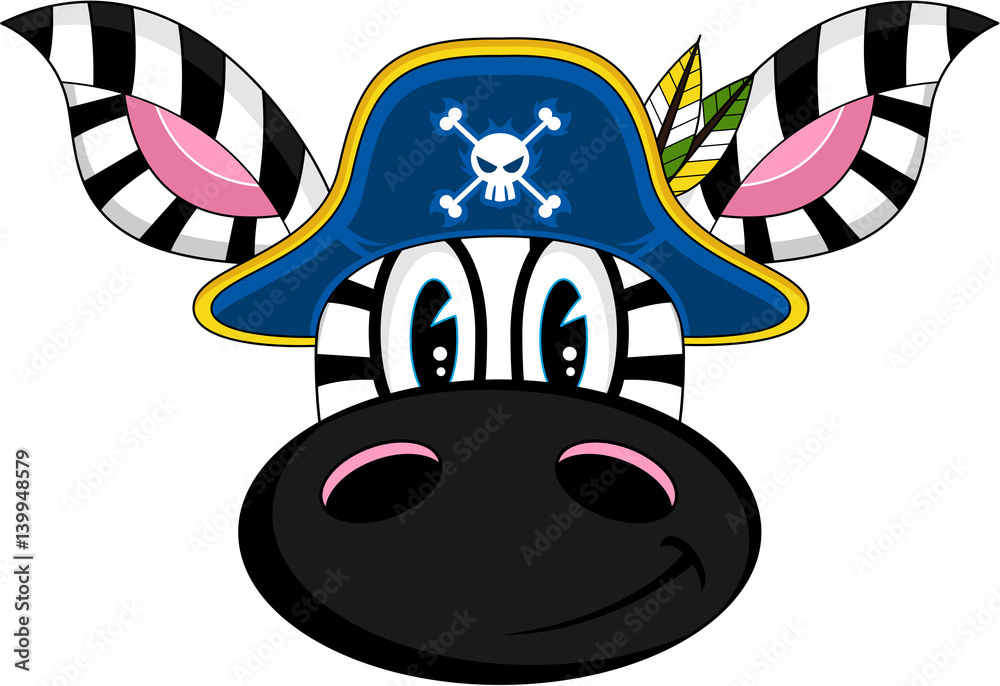 Cute Cartoon Zebra Pirate Captain